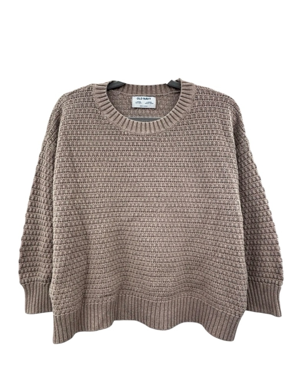 Old Navy Women's Tunic Length Taupe Waffle-Knit Crewneck Sweater in Large Petite